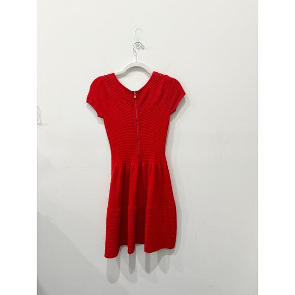 NWT Sandro Paris Ruffus Ribbed Chevron Knit Fit & Flare Mini Dress Red 1 / S - Picture 3 of 6